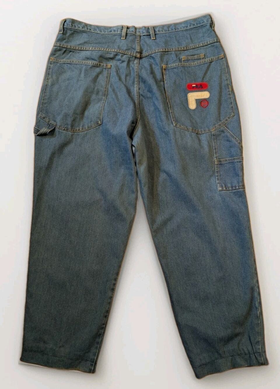 Vintage 90s FILA Jeans Mens 42 Baggy Wide Leg Hip Hop Skate Embroidered Denim